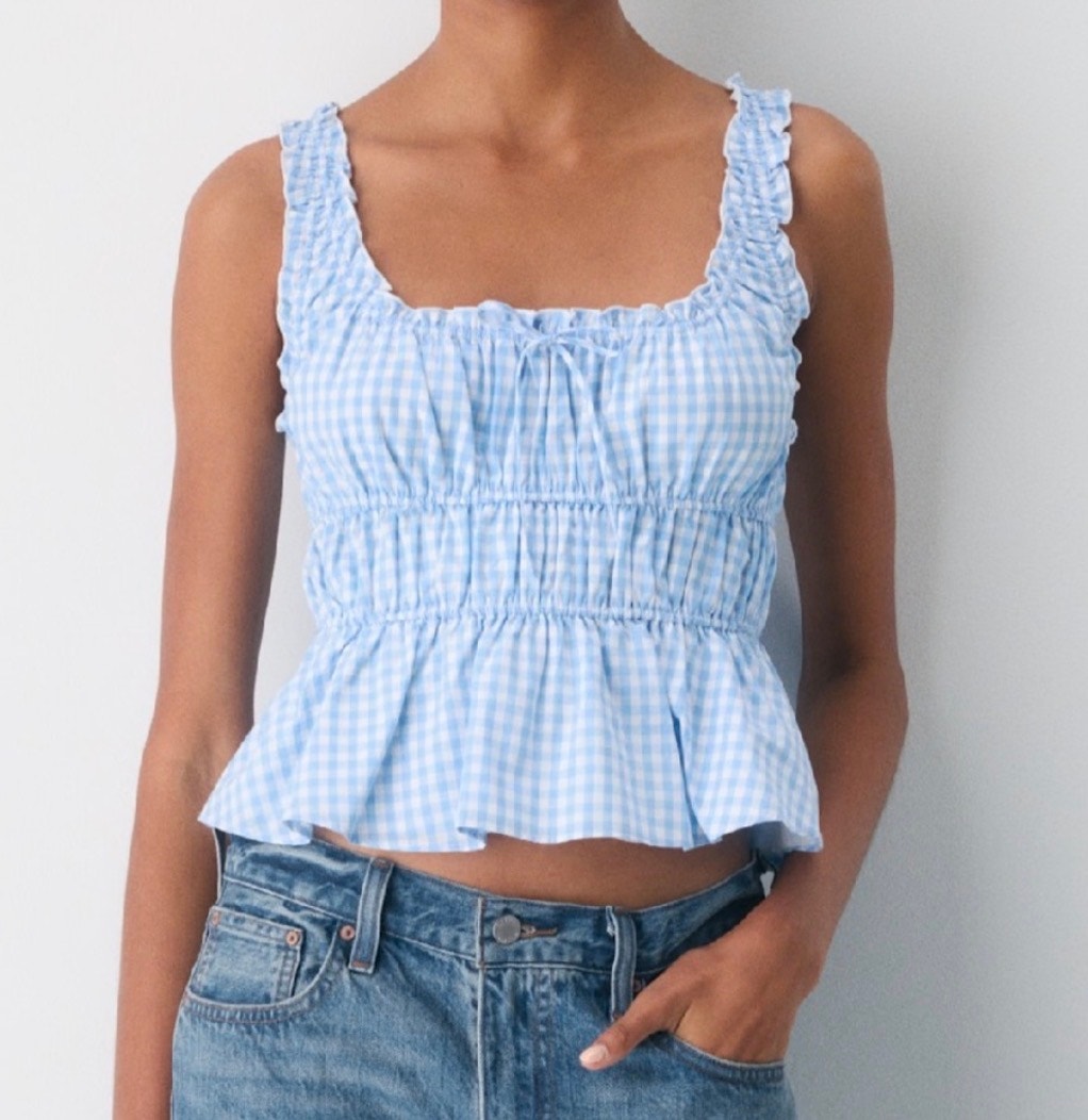 Nwt Aritzia Sunday Best - Helena Poplin Top Blue Gingham Sz. Xs
